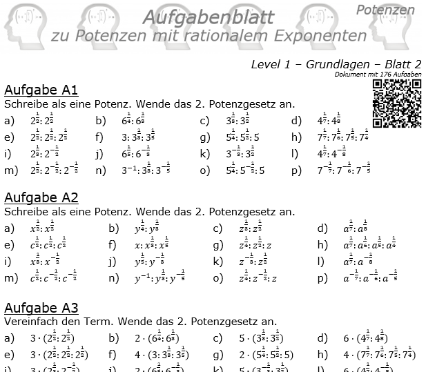 Potenzen mit ratonalem Exponenten Aufgabenblatt Level 1 / Blatt 2 © by www.fit-in-mathe-online