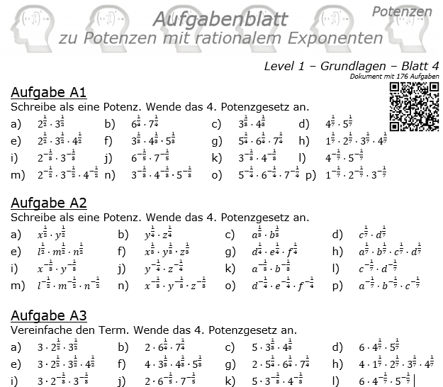 Potenzen mit ratonalem Exponenten Aufgabenblatt Level 1 / Blatt 4 © by www.fit-in-mathe-online