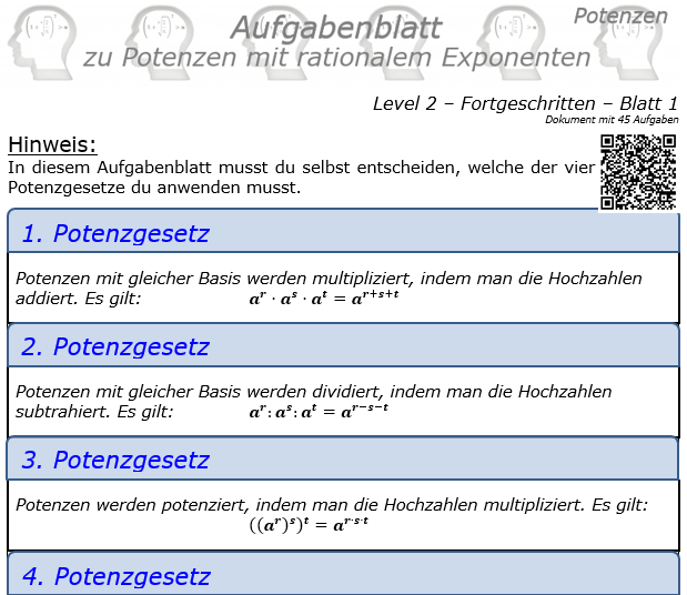 Potenzen mit ratonalem Exponenten Aufgabenblatt Level 2 / Blatt 1 © by www.fit-in-mathe-online