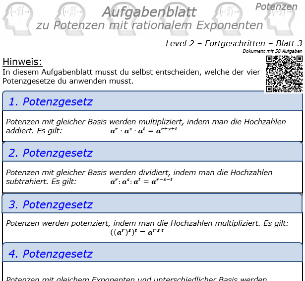 Potenzen mit ratonalem Exponenten Aufgabenblatt Level 2 / Blatt 3 © by www.fit-in-mathe-online