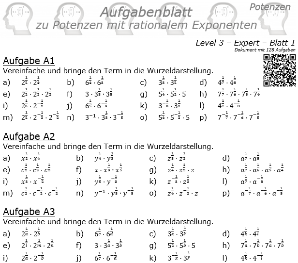 Potenzen mit ratonalem Exponenten Aufgabenblatt Level 3 / Blatt 1 © by www.fit-in-mathe-online
