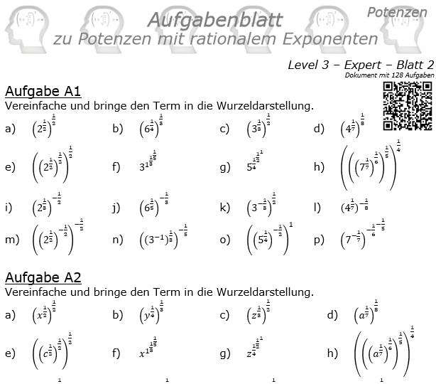 Potenzen mit ratonalem Exponenten Aufgabenblatt Level 3 / Blatt 2 © by www.fit-in-mathe-online