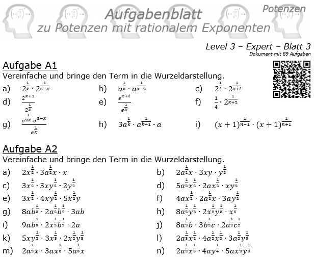 Potenzen mit ratonalem Exponenten Aufgabenblatt Level 3 / Blatt 3 © by www.fit-in-mathe-online