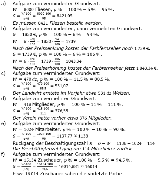 Prozentrechnung Grundwert Lösungen zum Aufgabensatz 9 Blatt 1/2 Grundlagen Bild 1/© by www.fit-in-mathe-online.de