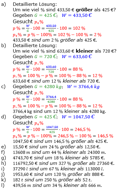 Prozentrechnung Prozentsatz Lösungen zum Aufgabensatz 1 Blatt 1/2 Grundlagen Bild 1/© by www.fit-in-mathe-online.de