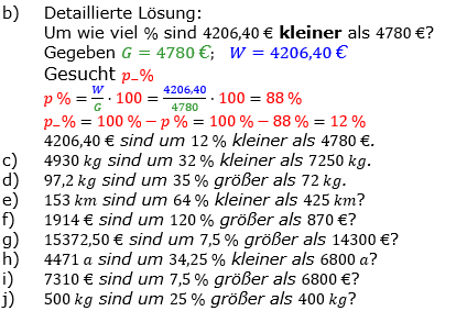 Prozentrechnung Prozentsatz Lösungen zum Aufgabensatz 2 Blatt 1/2 Grundlagen Bild 2/© by www.fit-in-mathe-online.de