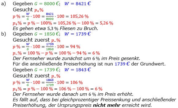 Prozentrechnung Prozentsatz Lösungen zum Aufgabensatz 9 Blatt 1/2 Grundlagen Bild 1/© by www.fit-in-mathe-online.de
