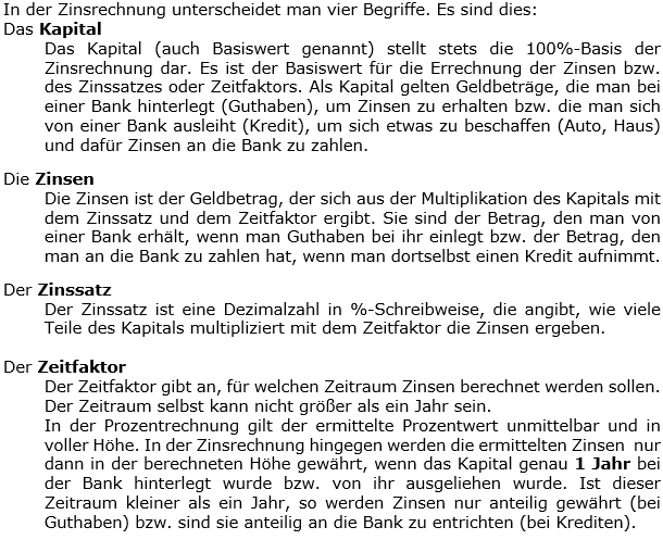 Einleitungstext 01 in den Berechnungs-WIKIs zu Kapital, Zinssatz und Zeitfaktor der Zinsrechnung. (Grafik WALL001 /© by www.fit-in-mathe-online.de)