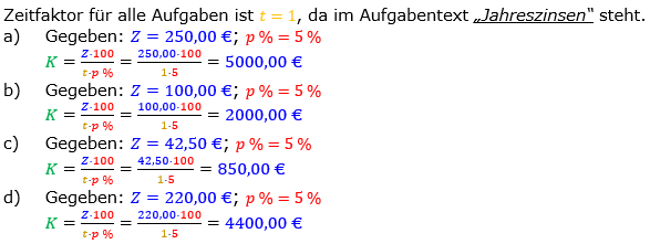 Zinsrechnung Kapital berechnen Lösungen zum Aufgabensatz 03 Blatt 1/1 Grundlagen Bild A1103L01/© by www.fit-in-mathe-online.de