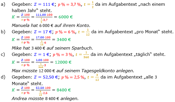 Zinsrechnung Kapital berechnen Lösungen zum Aufgabensatz 03 Blatt 1/2 Grundlagen Bild A1203L01/© by www.fit-in-mathe-online.de
