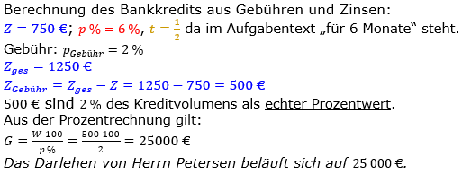 Zinsrechnung Kapital berechnen Lösungen zum Aufgabensatz 05 Blatt 1/2 Grundlagen Bild A1205L01/© by www.fit-in-mathe-online.de
