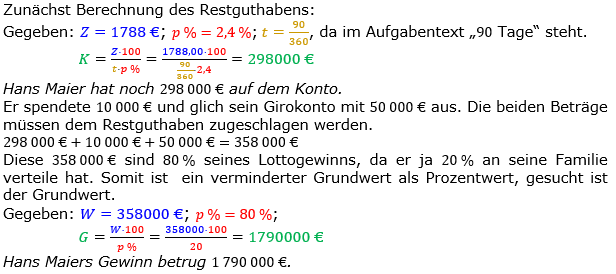 Zinsrechnung Kapital berechnen Lösungen zum Aufgabensatz 07 Blatt 2/3 Fortgeschritten Bild A2307L01/© by www.fit-in-mathe-online.de