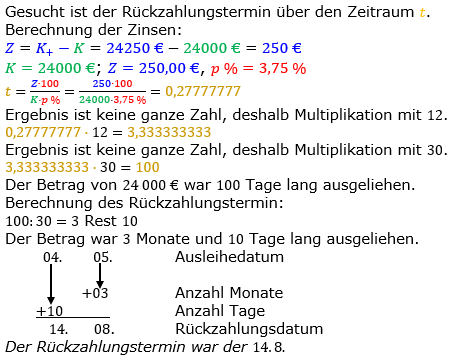 Zinsrechnung Zeitraum berechnen Lösungen zum Aufgabensatz 07 Blatt 2/1 Fortgeschritten Bild A2107L01/© by www.fit-in-mathe-online.de
