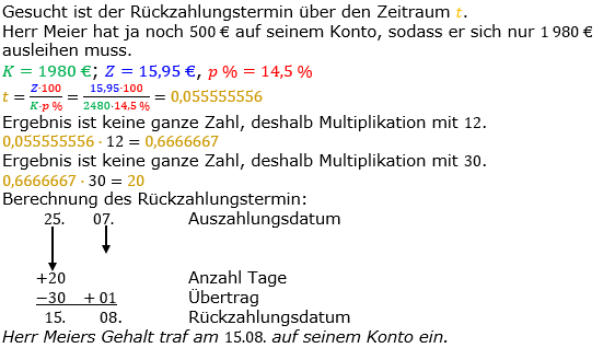 Zinsrechnung Zeitraum berechnen Lösungen zum Aufgabensatz 06 Blatt 2/2 Fortgeschritten Bild A2206L01/© by www.fit-in-mathe-online.de