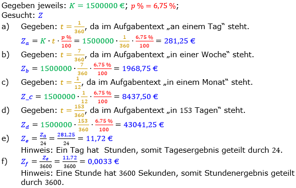 Zinsrechnung Zinsen berechnen Lösungen zum Aufgabensatz 01 Blatt 2/2 Fortgeschritten Bild A2201L01/© by www.fit-in-mathe-online.de