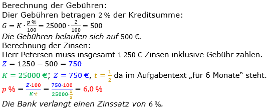 Zinsrechnung Zinssatz berechnen Lösungen zum Aufgabensatz 05 Blatt 1/2 Grundlagen Bild A1205L01/© by www.fit-in-mathe-online.de