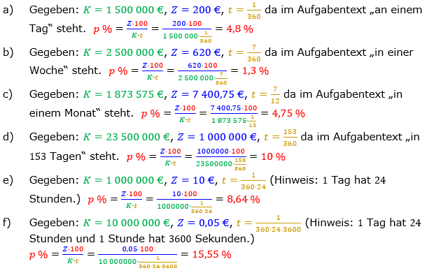Zinsrechnung Zinssatz berechnen Lösungen zum Aufgabensatz 01 Blatt 2/2 Fortgeschritten Bild A2201L01/© by www.fit-in-mathe-online.de