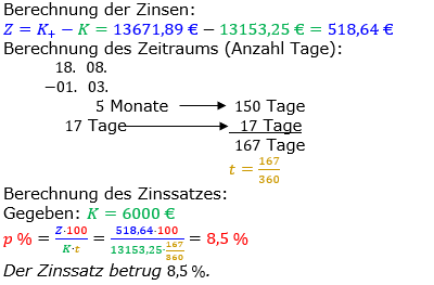 Zinsrechnung Zinssatz berechnen Lösungen zum Aufgabensatz 10 Blatt 2/3 Fortgeschritten Bild A2310L01/© by www.fit-in-mathe-online.de