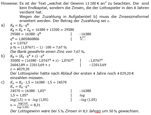 Zinseszinses Kapitalentwicklung Lösungen zum Aufgabensatz 6 Blatt 2/1 Fortgeschritten Bild 1/© by www.fit-in-mathe-online.de