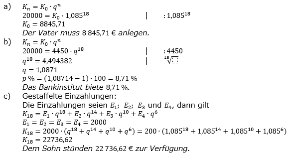 Zinseszinses Kapitalentwicklung Lösungen zum Aufgabensatz 9 Blatt 2/1 Fortgeschritten Bild 1/© by www.fit-in-mathe-online.de