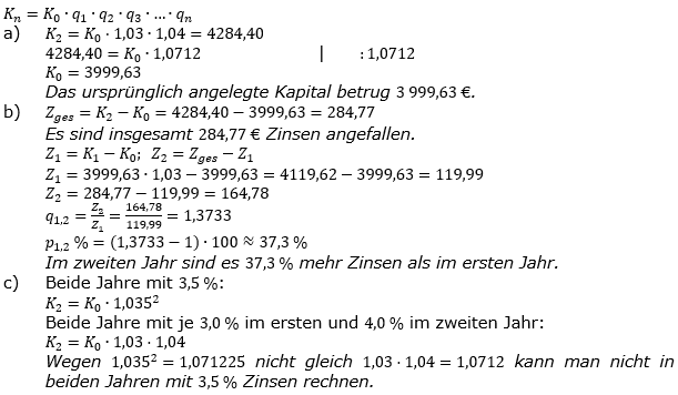 Zinseszinses Kapitalentwicklung Lösungen zum Aufgabensatz 2 Blatt 2/2 Fortgeschritten Bild 1/© by www.fit-in-mathe-online.de