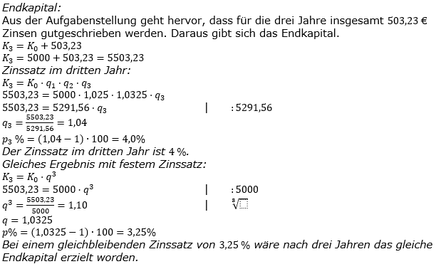 Zinseszinses Kapitalentwicklung Lösungen zum Aufgabensatz 3 Blatt 3/2 Expert Bild 1/© by www.fit-in-mathe-online.de