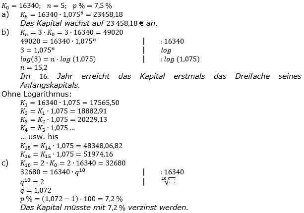 Zinseszinses Prüfungsaufgaben Lösungen zum Aufgabensatz 1 Blatt 1 A01 - A08 Bild 1/© by www.fit-in-mathe-online.de