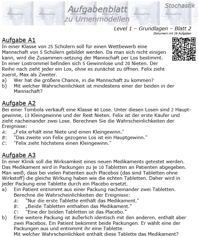 Stochastik Urnenmodelle Aufgabenblatt Grundlagen 1/2 / © by Fit-in-Mathe-Online.de