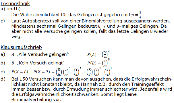 Stochastik Binomialverteilung Lösungen zum Aufgabensatz 1 Blatt 1/1 Grundlagen (Graphik A1101L01)/© by www.fit-in-mathe-online.de
