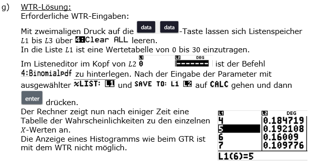 Stochastik Binomialverteilung Lösungen zum Aufgabensatz 8 g) WTR Blatt 1/3 Grundlagen (Graphik A1224L03)/© by www.fit-in-mathe-online.de
