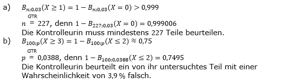 Stochastik Binomialverteilung Lösungen zum Aufgabensatz 10 Blatt 1/3 Grundlagen GTR-Lösung (Graphik A1326L02)/© by www.fit-in-mathe-online.de