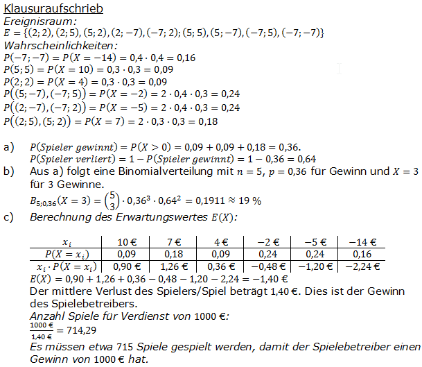 Stochastik Erwartungswert Lösungen zum Aufgabensatz 2 Blatt 1/2 Grundlagen (Graphik A1210L01)/© by www.fit-in-mathe-online.de