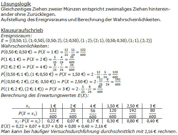Stochastik Erwartungswert Lösungen zum Aufgabensatz 3 Blatt 1/2 Grundlagen (Graphik A1211L01)/© by www.fit-in-mathe-online.de