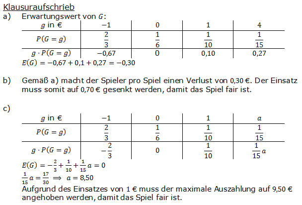 Stochastik Erwartungswert Lösungen zum Aufgabensatz 4 Blatt 1/2 Grundlagen (Graphik A1212L01)/© by www.fit-in-mathe-online.de