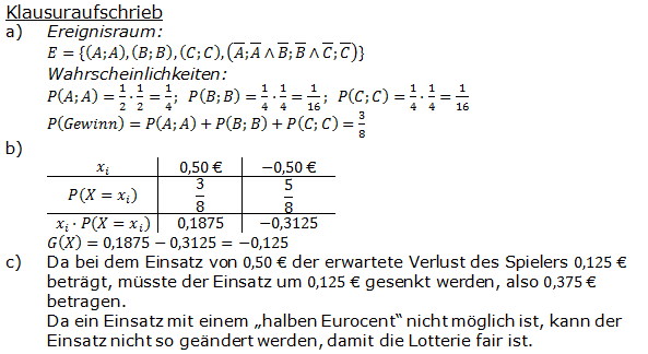 Stochastik Erwartungswert Lösungen zum Aufgabensatz 5 Blatt 1/2 Grundlagen (Graphik A1213L01)/© by www.fit-in-mathe-online.de