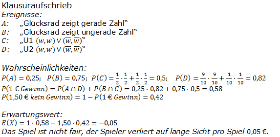 Stochastik Erwartungswert Lösungen zum Aufgabensatz 9 Blatt 1/2 Grundlagen (Graphik A1217L01)/© by www.fit-in-mathe-online.de