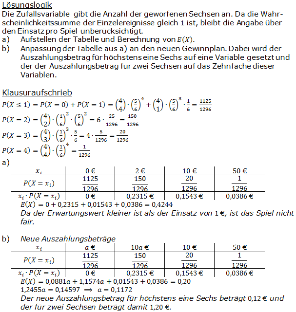 Stochastik Erwartungswert Lösungen zum Aufgabensatz 2 Blatt 2/2 Fortgeschritten Bild 1 (Graphik A2207L01)/© by www.fit-in-mathe-online.de