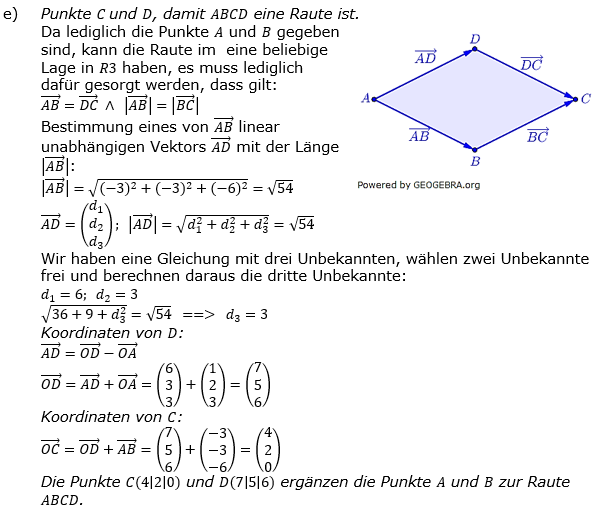 Vektorgeometrie Vermischte Aufgaben - Training Lösungen zum Aufgabensatz 01 Blatt 01 Bild A0101L04/© by www.fit-in-mathe-online.de