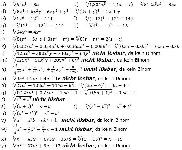 Wurzeln von Zahlen und Variablen Lösungen zum Aufgabensatz 1 Blatt 2/3 Fortgeschritten/© by www.fit-in-mathe-online.de